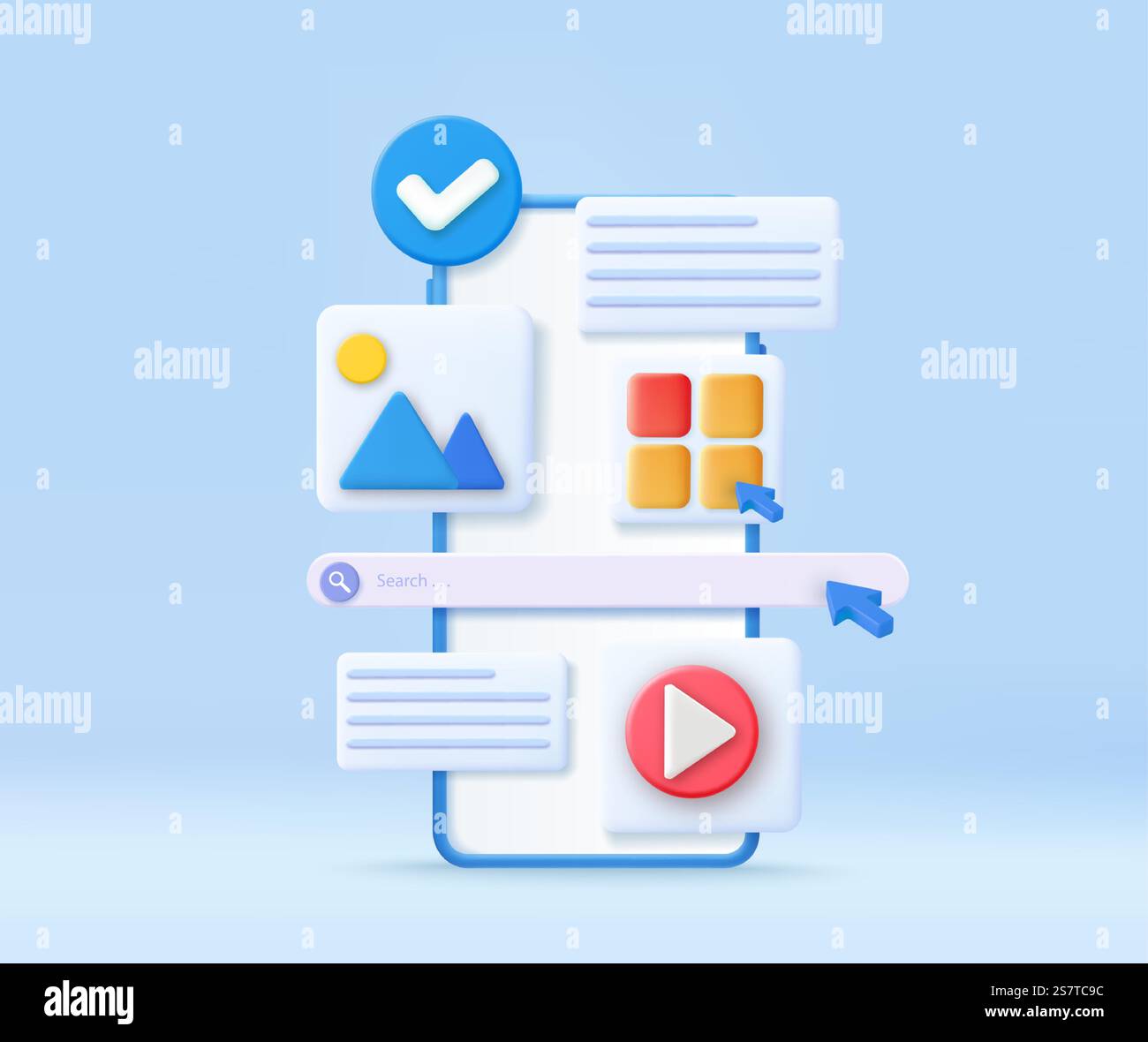 3D Search engine on smartphone screen. SEO Optimization, Finding information online concept. 3d rendering. Vector illustration. 3D SEO Optimization, stock trading, Stock Vector