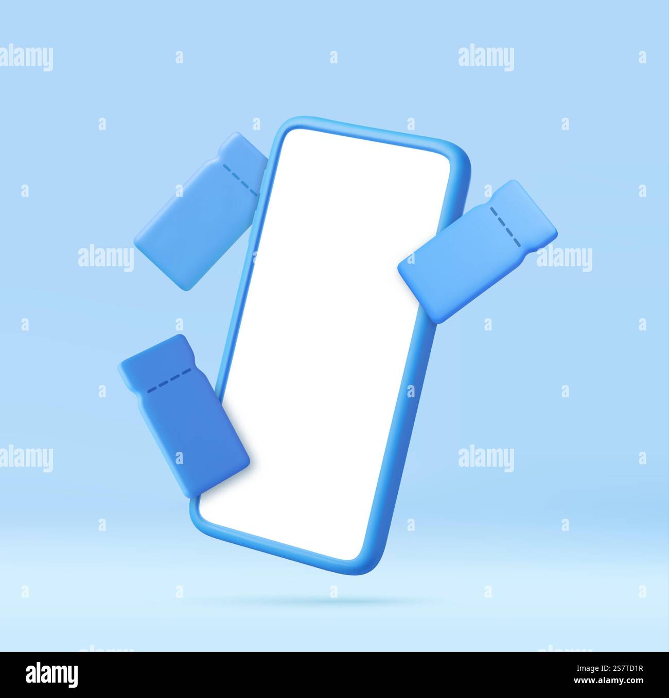 3D Render Smartphone mockup with blank white screen with flying coupons ...