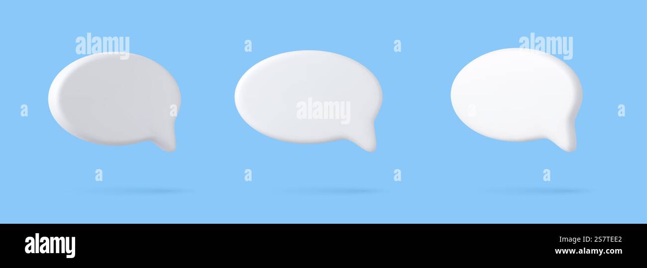 3D speech bubble icons, isolated on blue background. 3D Chat icon set ...