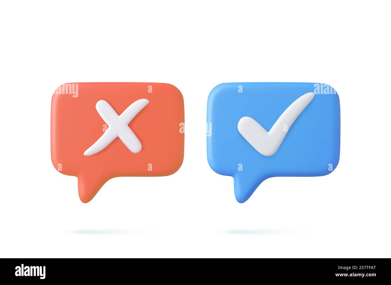 3d Speech Bubble Icons with Check Mark. Check and cross symbols. Speech ...