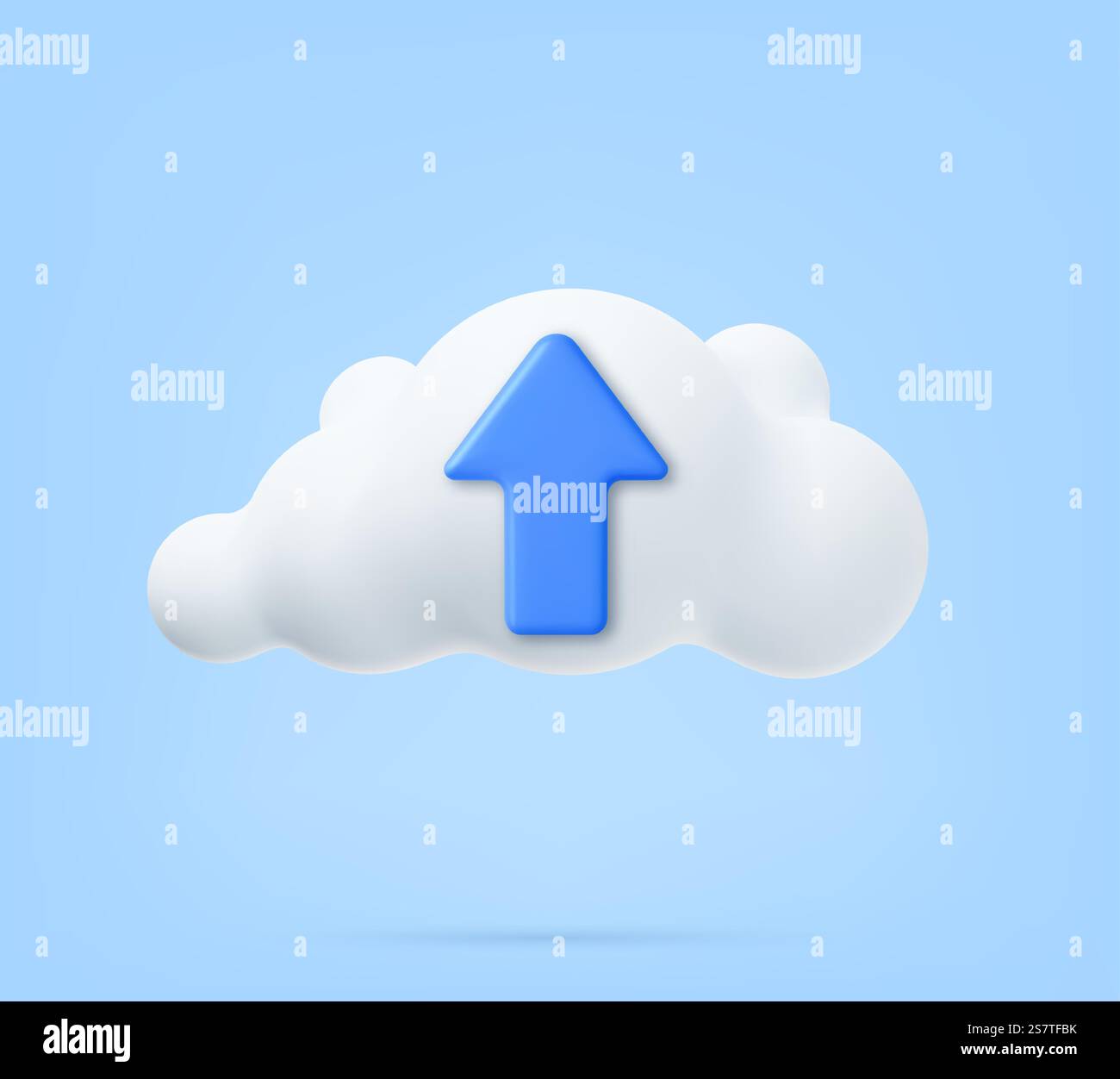 3d Cloud Computing Symbol. White fluffy cloud with upload icon. 3d rendering. Vector illustration. 3d Cloud Computing Symbol Stock Vector