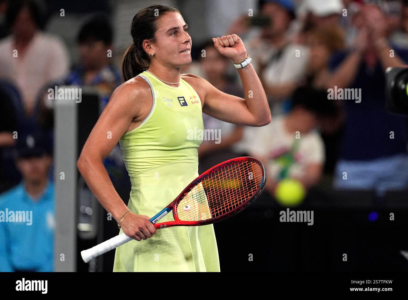 Emma Navarro of the U.S. celebrates after defeating Daria Kasatkina of