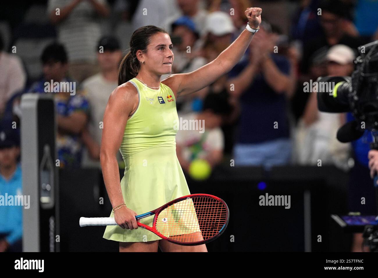 Emma Navarro of the U.S. celebrates after defeating Daria Kasatkina of