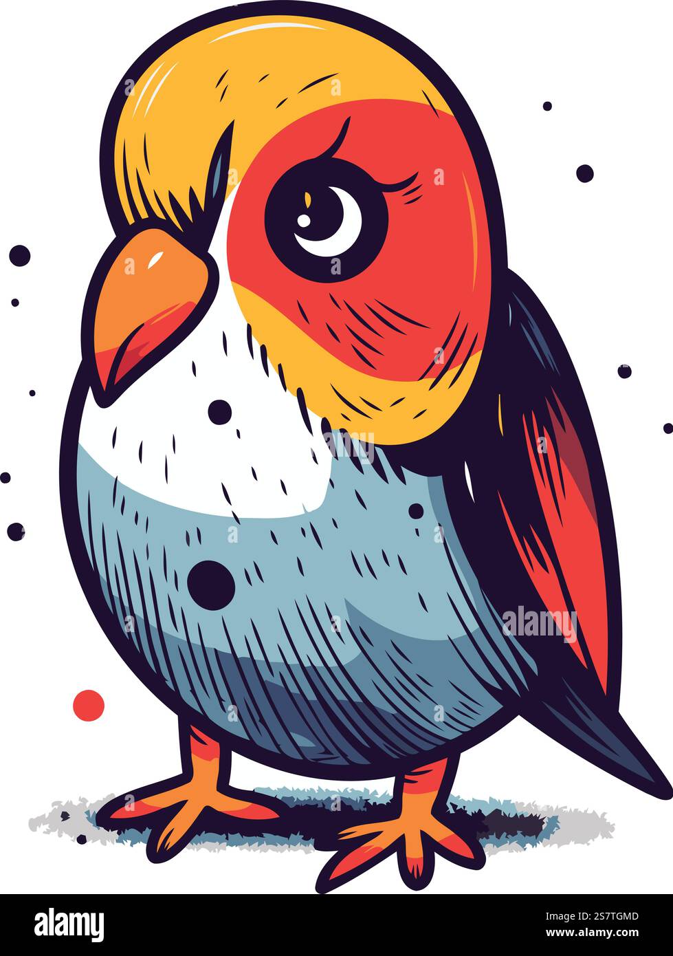 Vector hand drawn illustration of a cute cartoon parrot. Isolated on ...