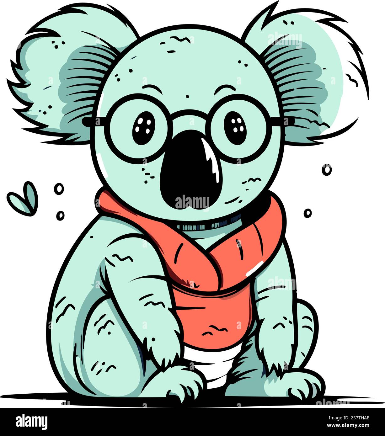Cute koala with glasses and scarf. Hand drawn vector illustration Stock ...