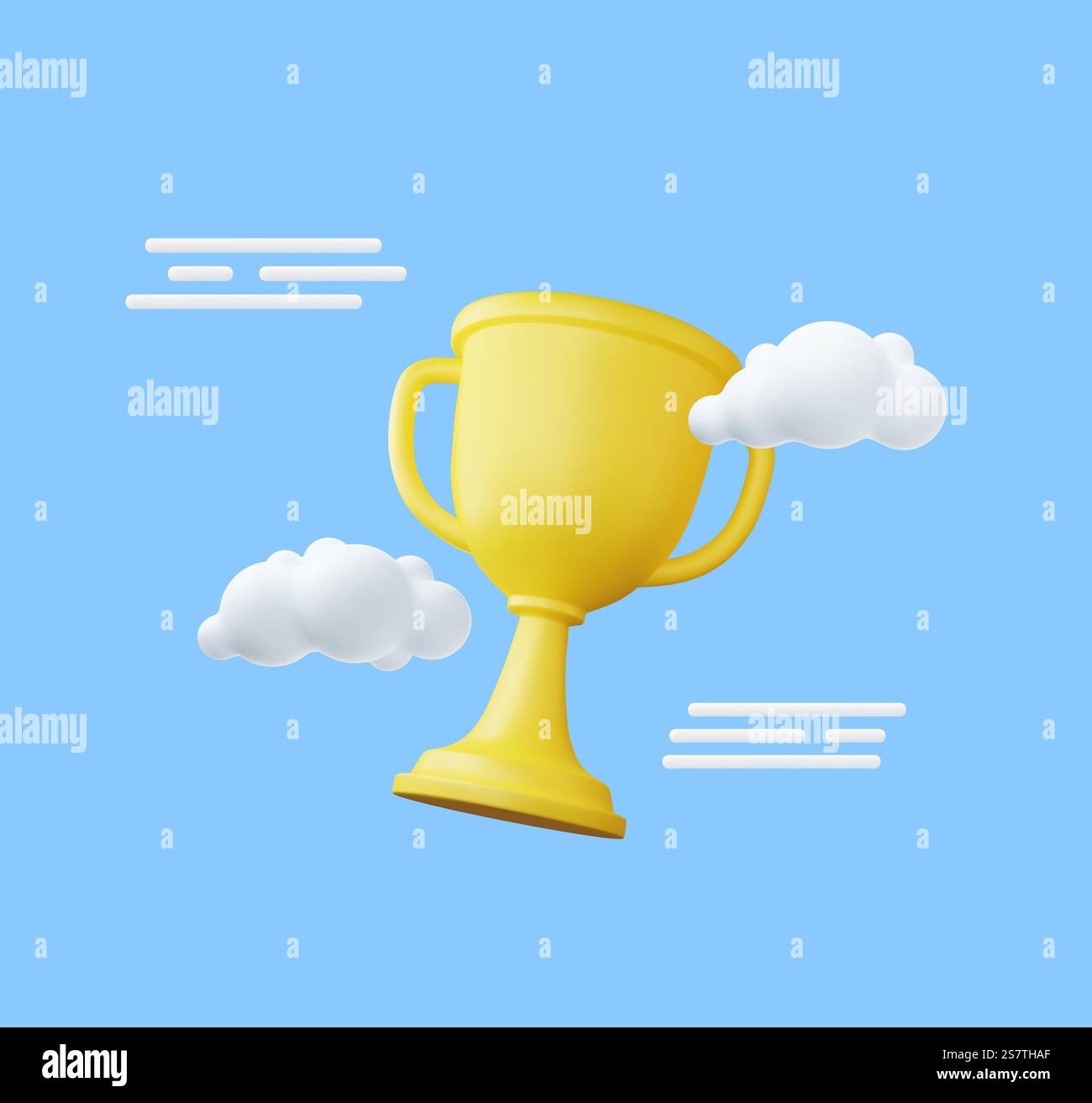 3d Champion trophy, gold cup with cloud icon. Winner prize, sport award, success concept. 3d champions rewards ceremony concept with ranking style. 3d rendering. Vector illustration. 3d Champion trophy, gold cup. Stock Vector