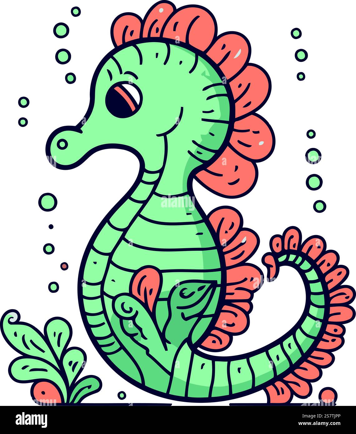 Cute cartoon seahorse. Vector illustration in doodle style Stock Vector ...