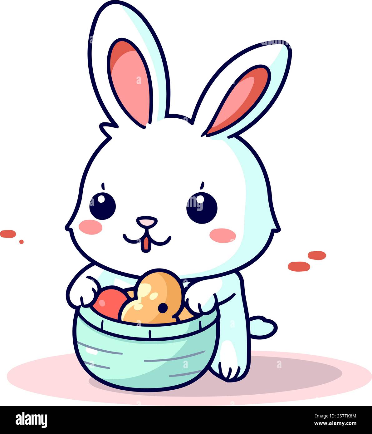 Cute white rabbit with a basket of apples. Vector illustration Stock ...