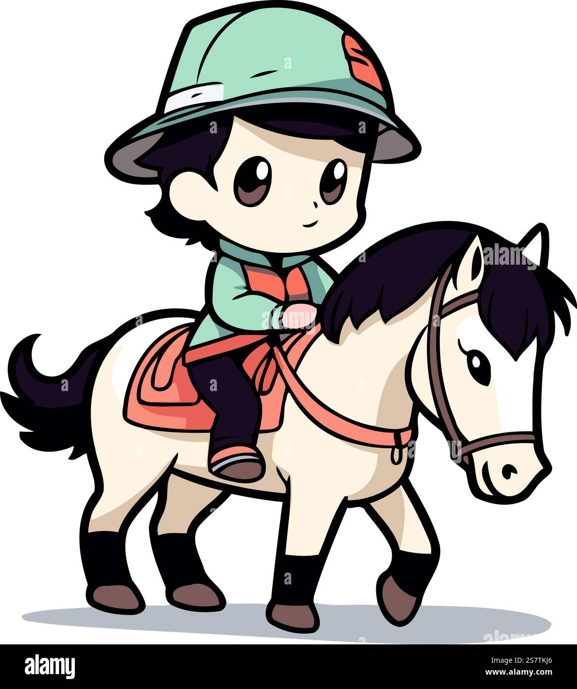 Cute little boy riding a horse. Vector illustration in cartoon style ...