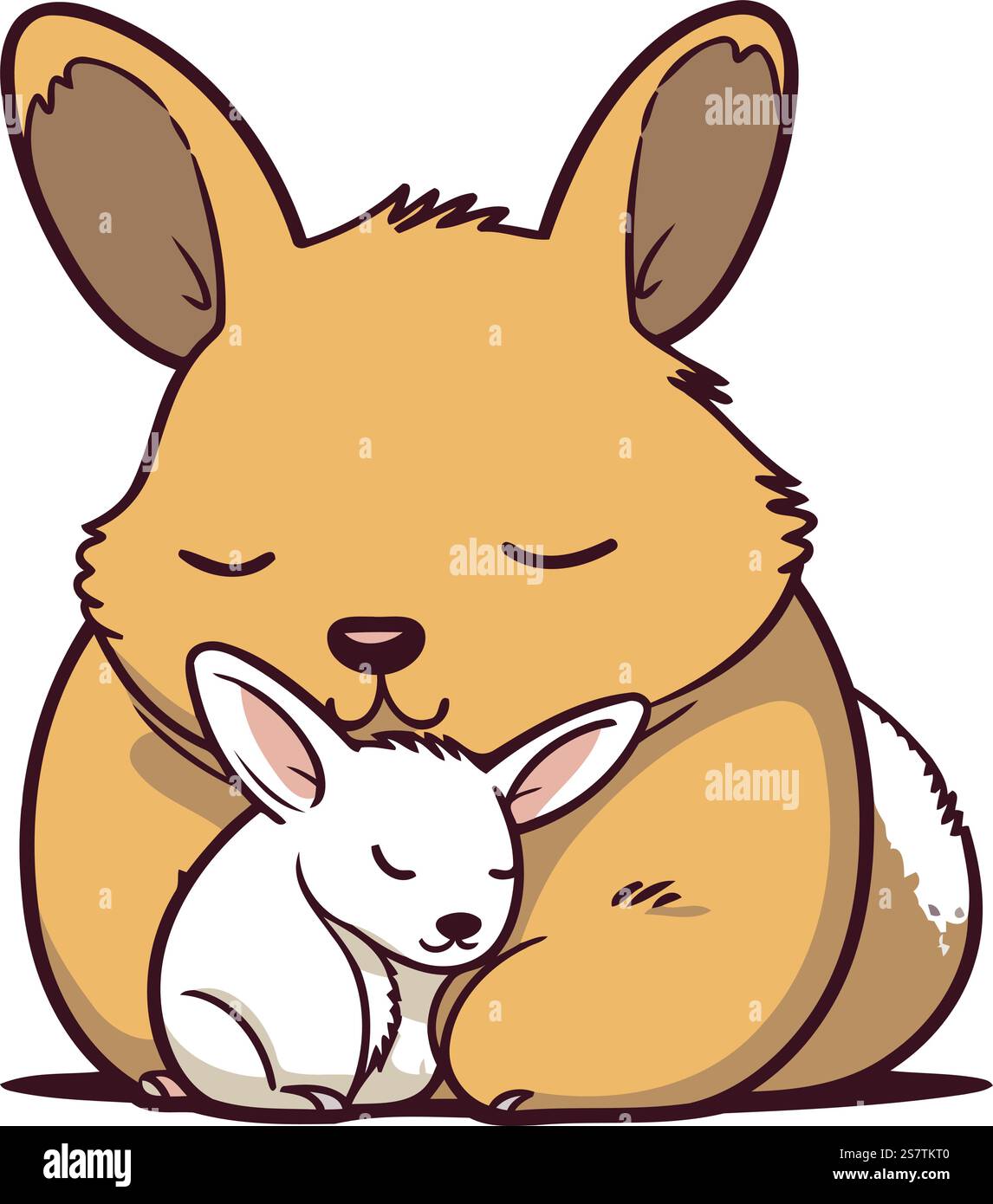 Illustration of a Cute Baby Rabbit Hugging a Little Bunny Stock Vector ...