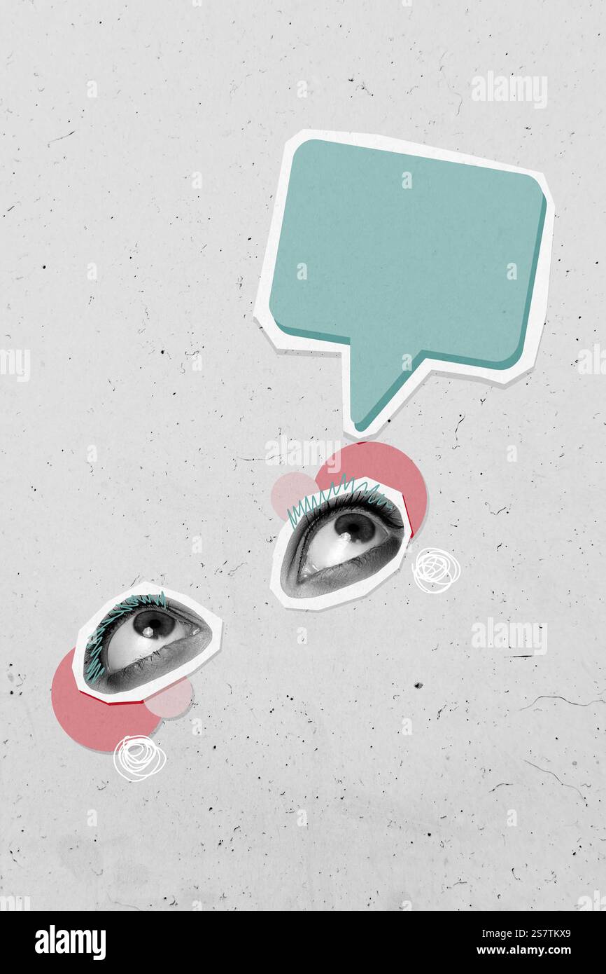 Vertical trend artwork sketch image collage of faceless eyeball stare ...