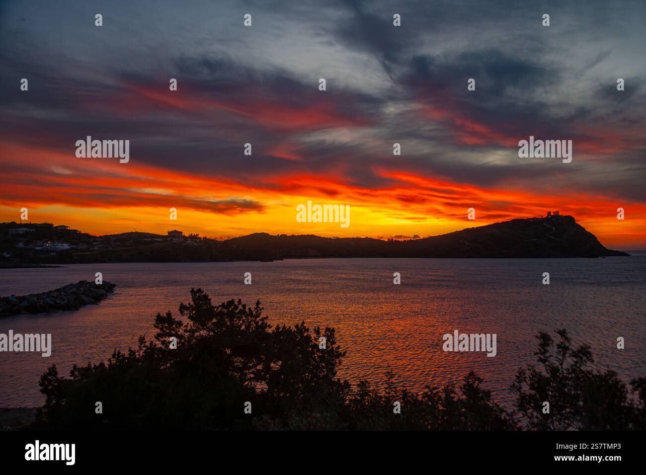 Cape Sounio and the temple of Poseidon during sunrise Stock Photo - Alamy