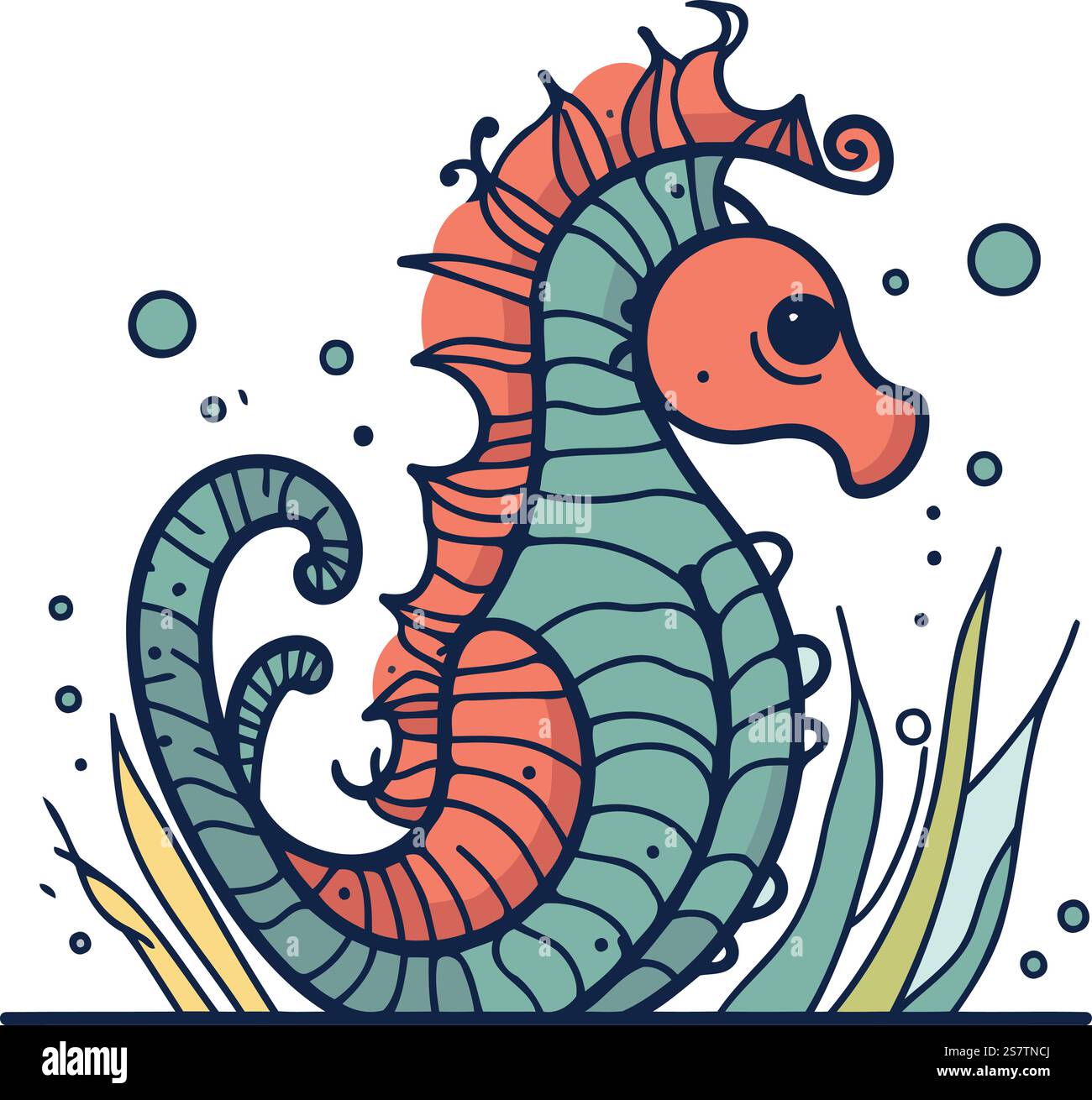 Hand drawn sea horse. Vector illustration in doodle style Stock Vector ...
