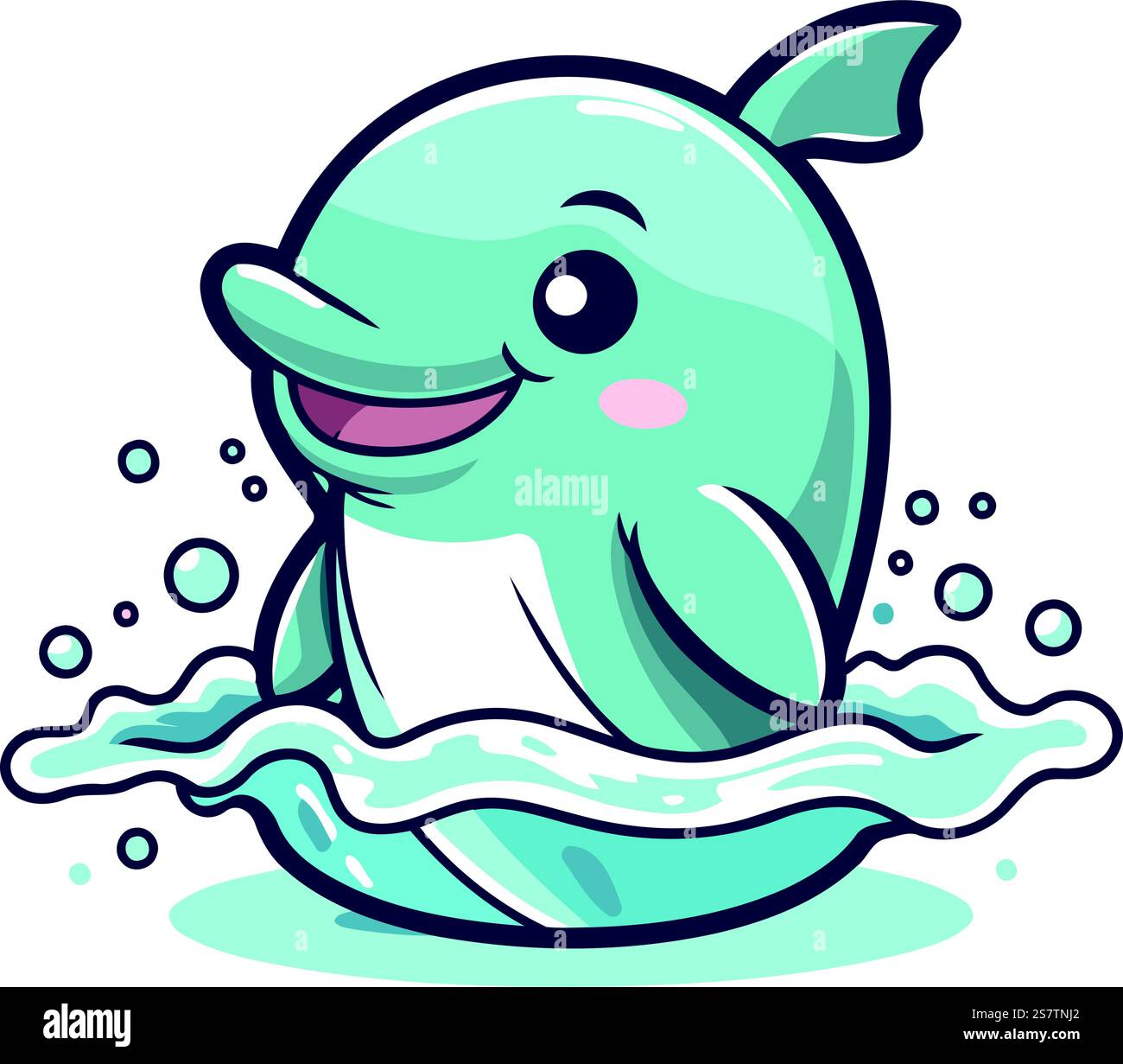 Cute cartoon blue whale swimming in the sea. Vector illustration Stock ...