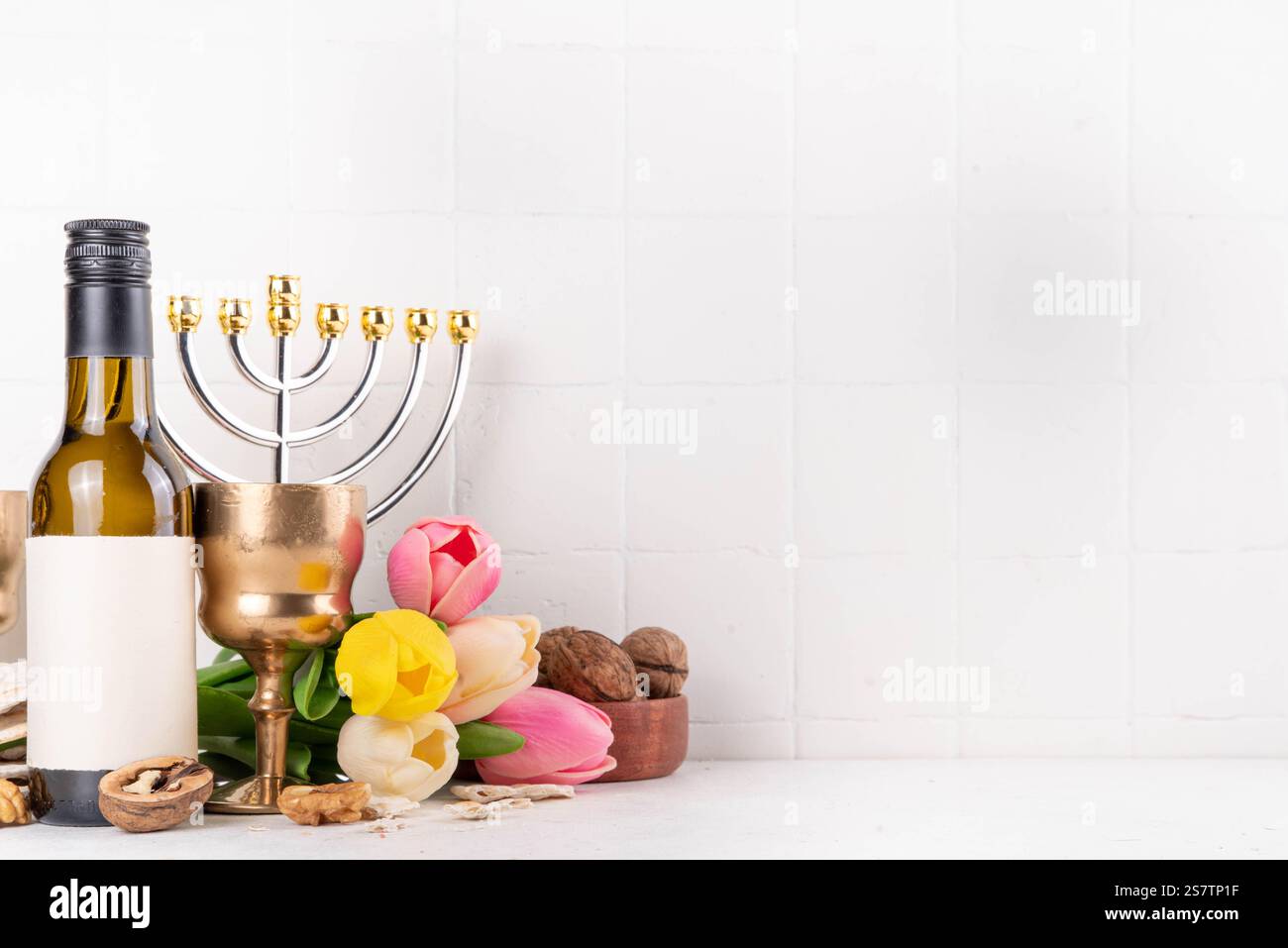 Passover celebration background. Traditional ritual Jewish bread matzah ...