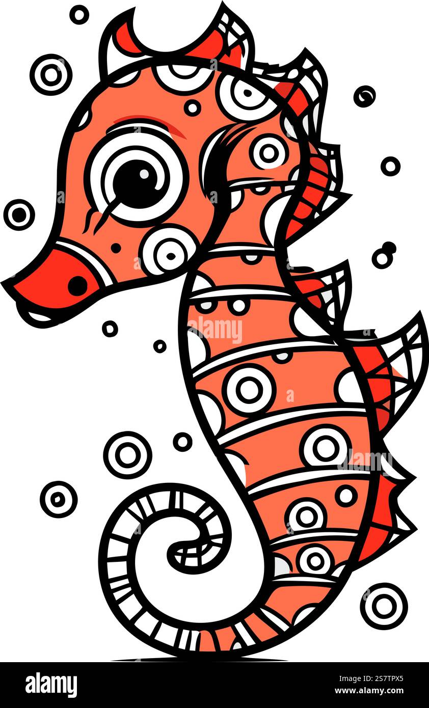 Cute sea horse. Vector illustration in doodle style Stock Vector Image ...