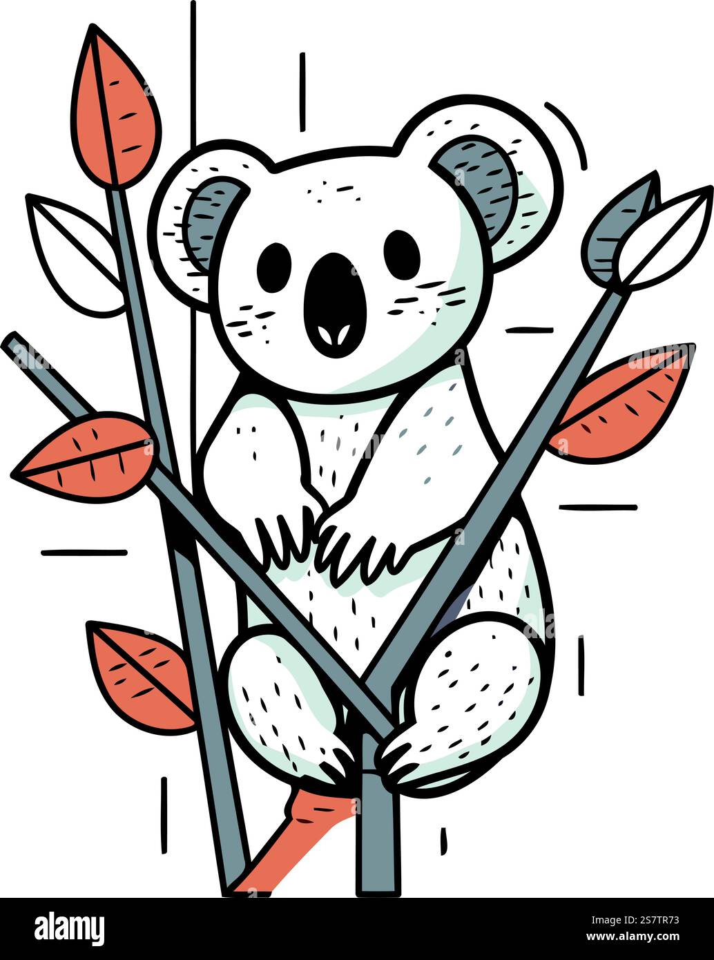 Cute koala sitting on a branch with leaves. Vector illustration Stock ...