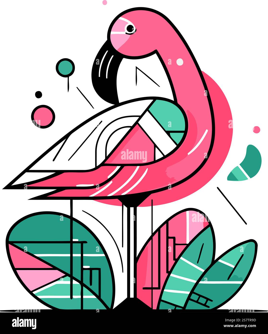 Flat line art vector illustration of a flamingo in the city Stock ...