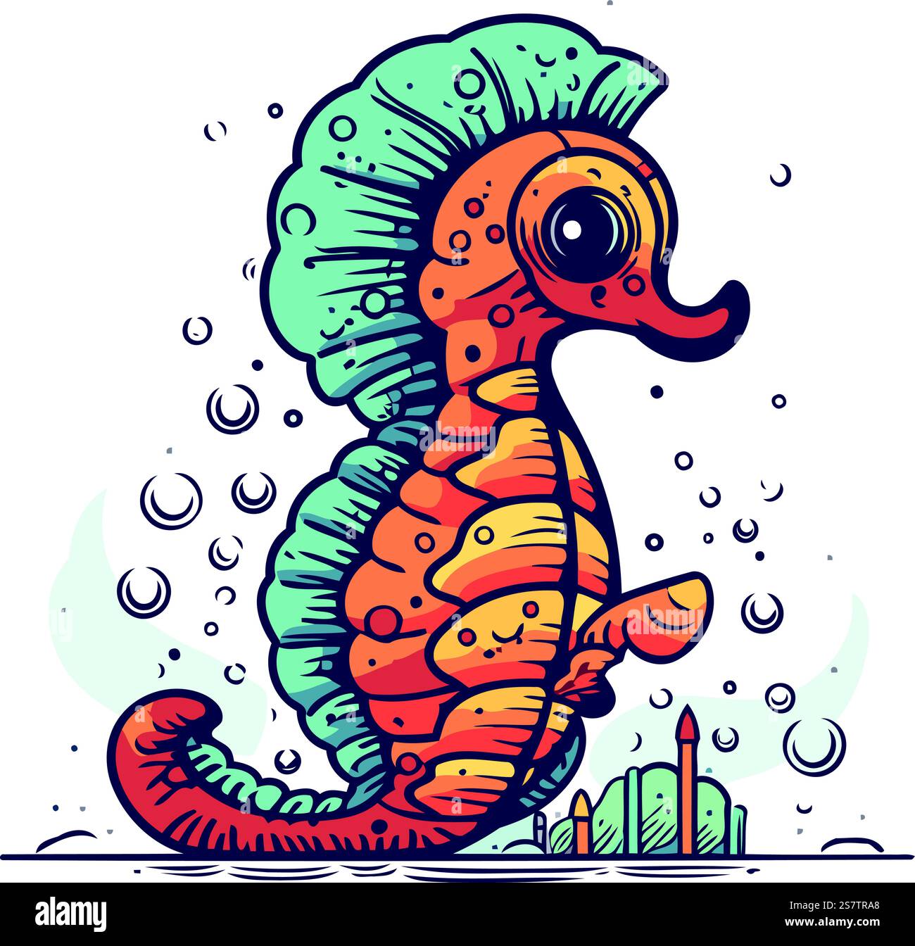 Seahorse. Sea animal. Vector illustration in sketch style Stock Vector ...
