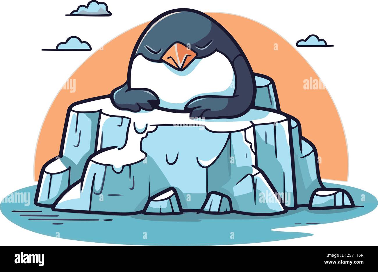 Cute penguin on iceberg. Vector illustration. Cartoon style Stock ...