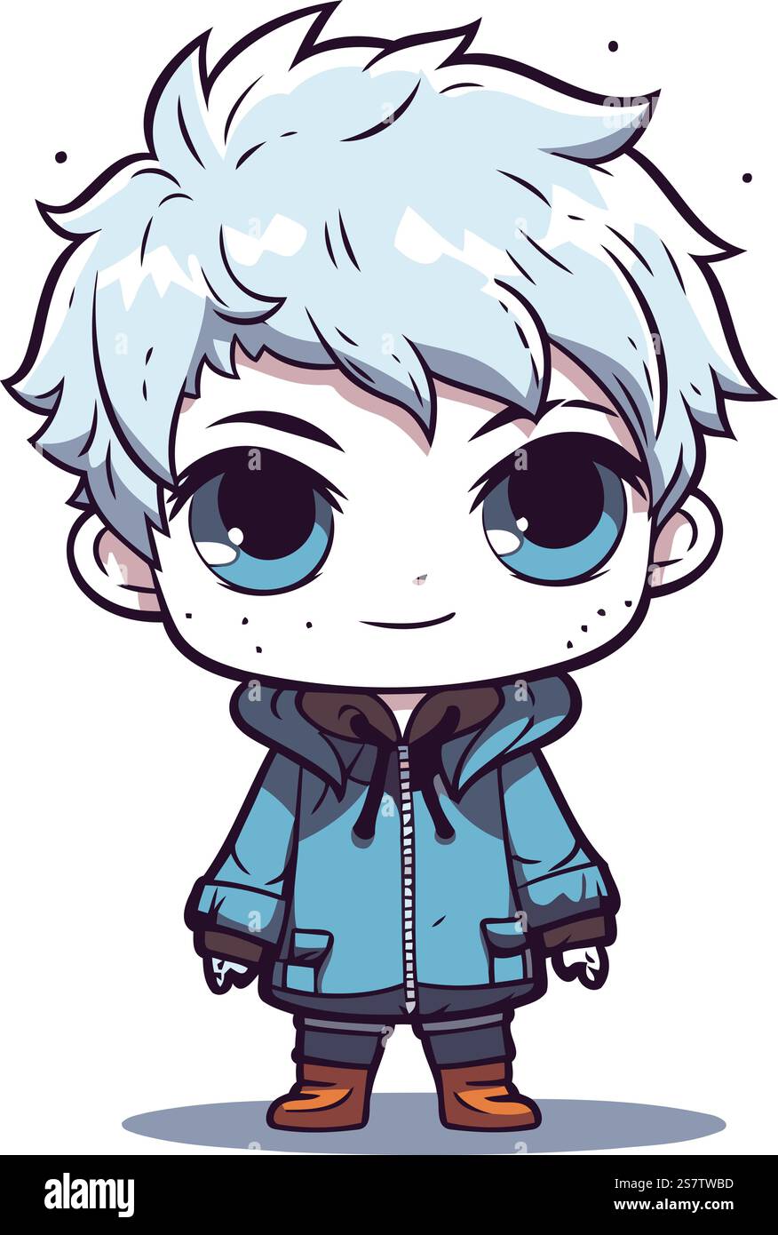 Cute little boy with blue eyes in winter clothes. Vector illustration ...