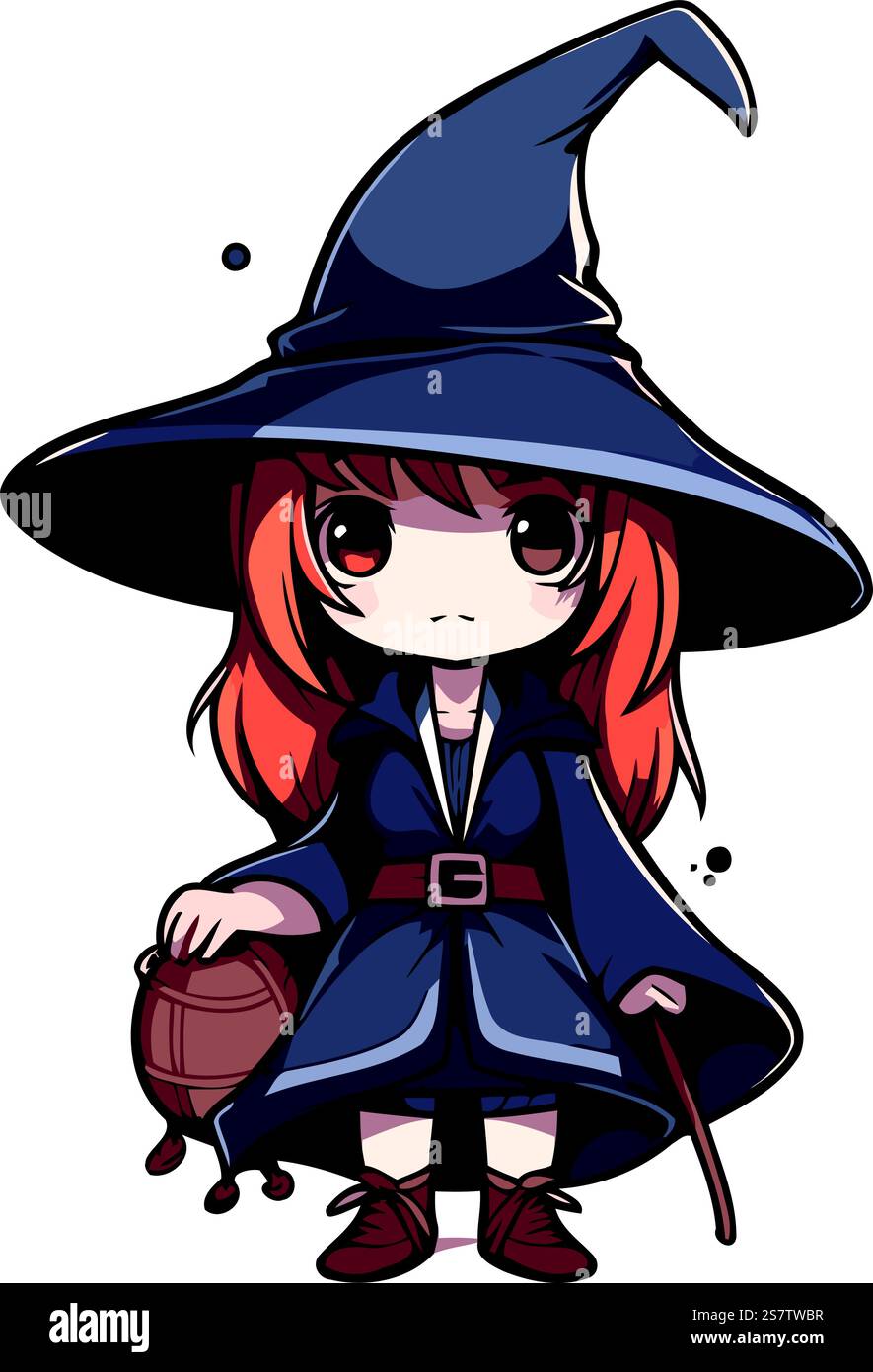 Cute little witch girl with hat and broom. Vector illustration Stock ...