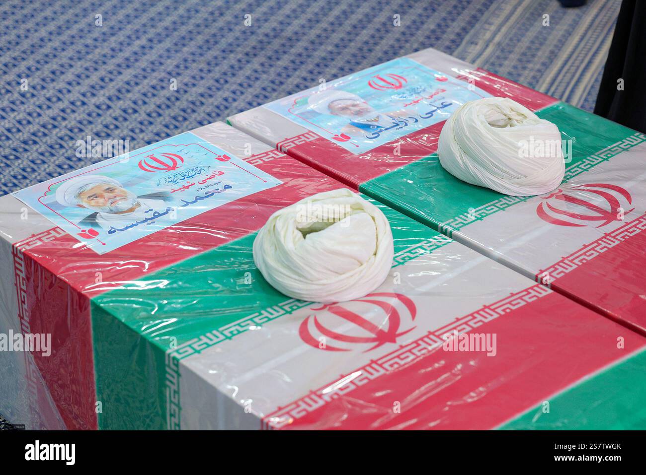 Tehran, Iran. 19th Jan, 2025. The coffins of the murdered Iranian ...