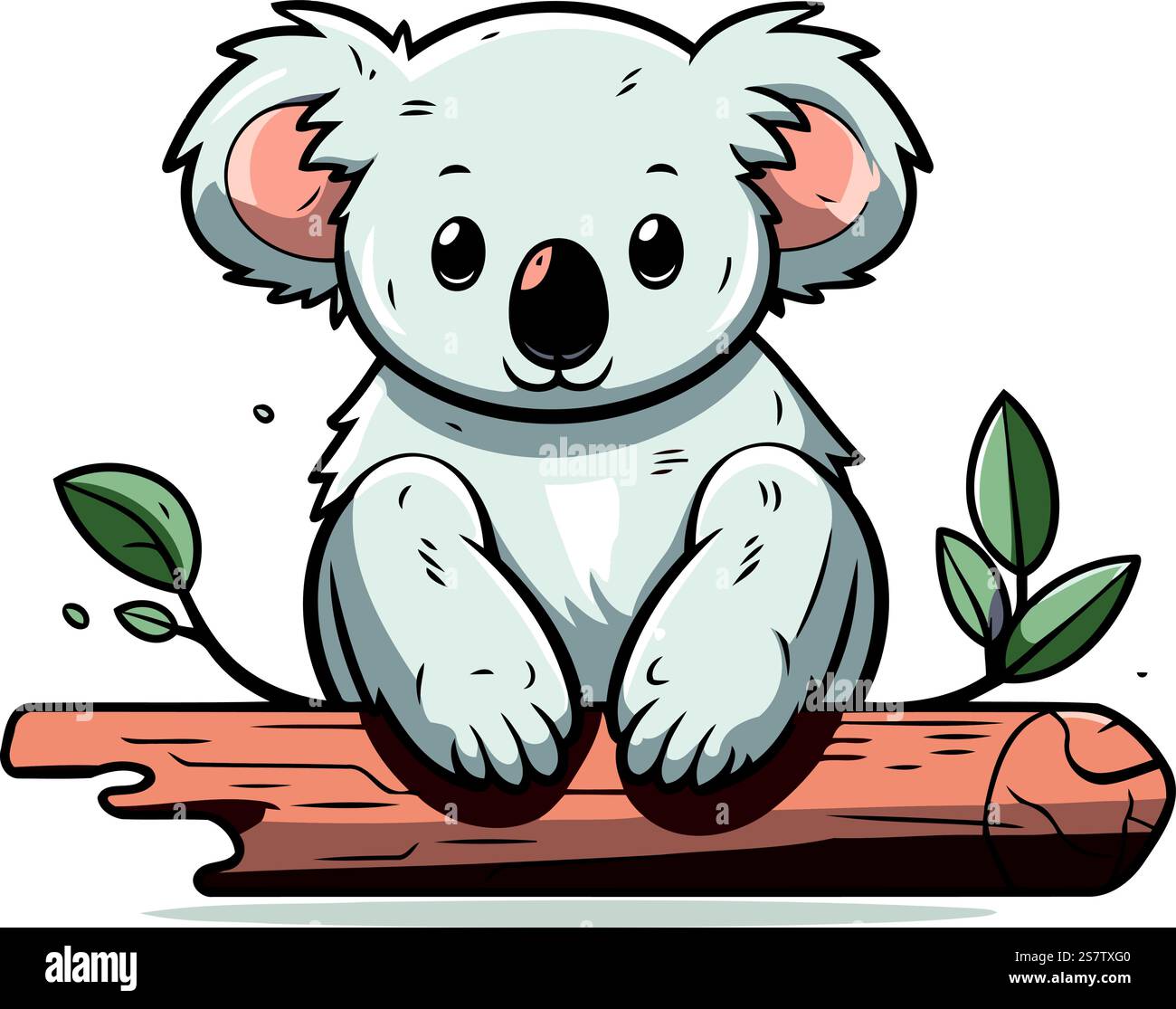 Cute cartoon koala sitting on a log. Vector illustration Stock Vector ...