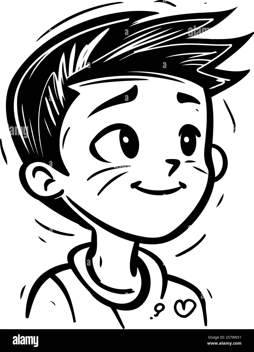 Black and White Cartoon Illustration of a Cute Boy Smiling Stock Vector ...
