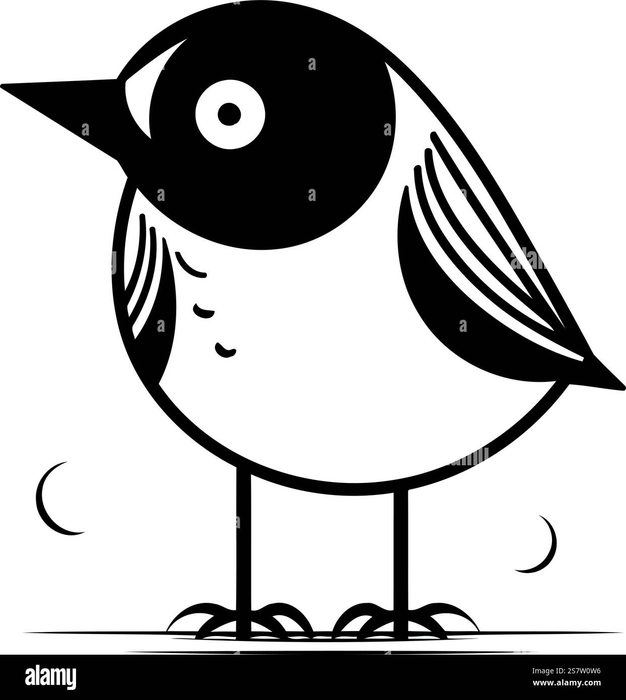 Black and white vector illustration of a cute little bird on a white ...