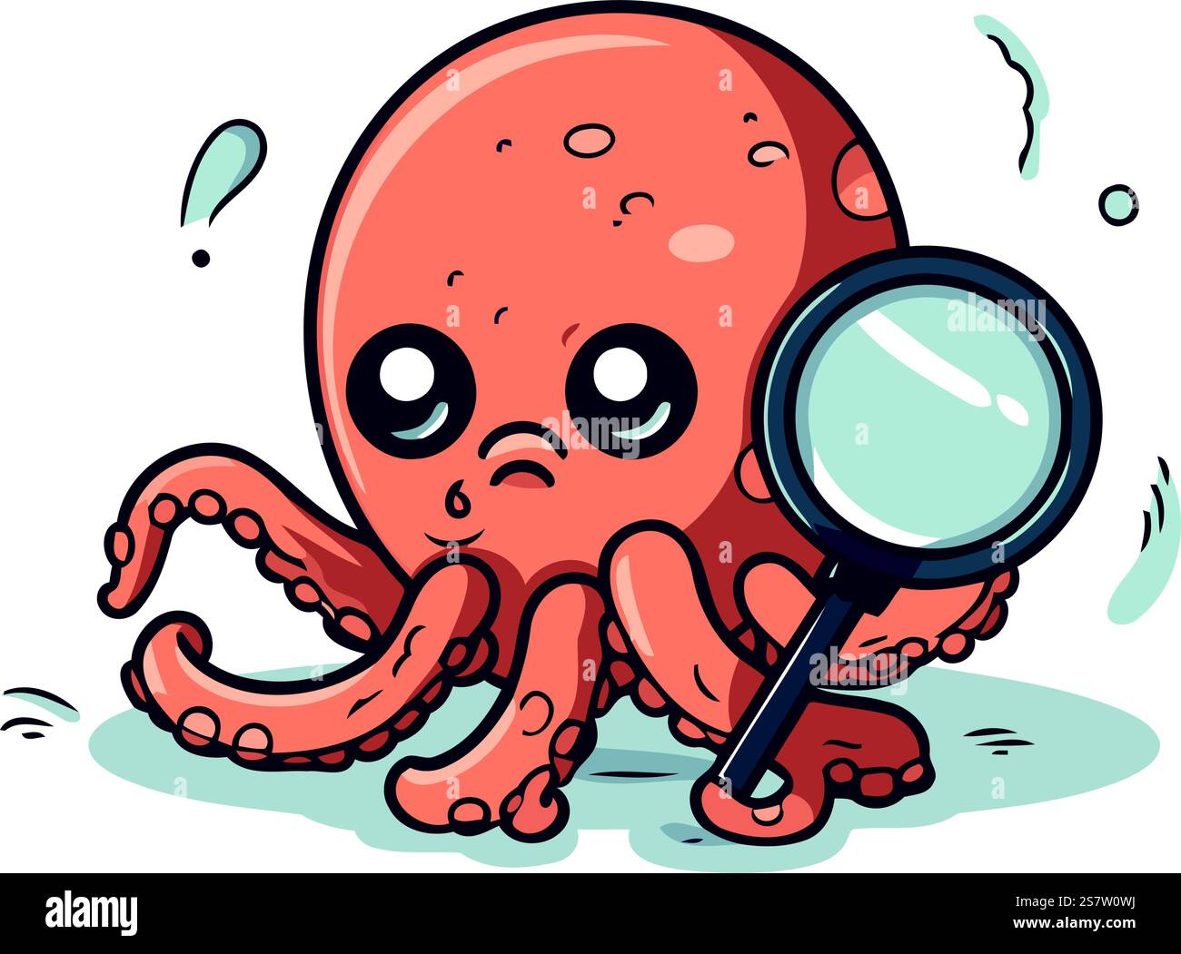 Cute octopus character with magnifying glass. Vector illustration Stock ...