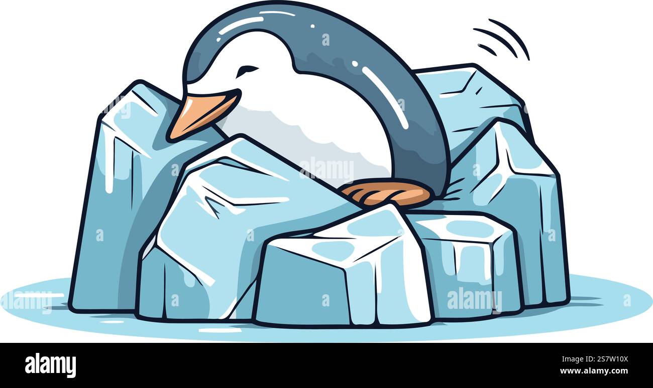 Cute penguin on ice. Vector illustration in cartoon style Stock Vector ...