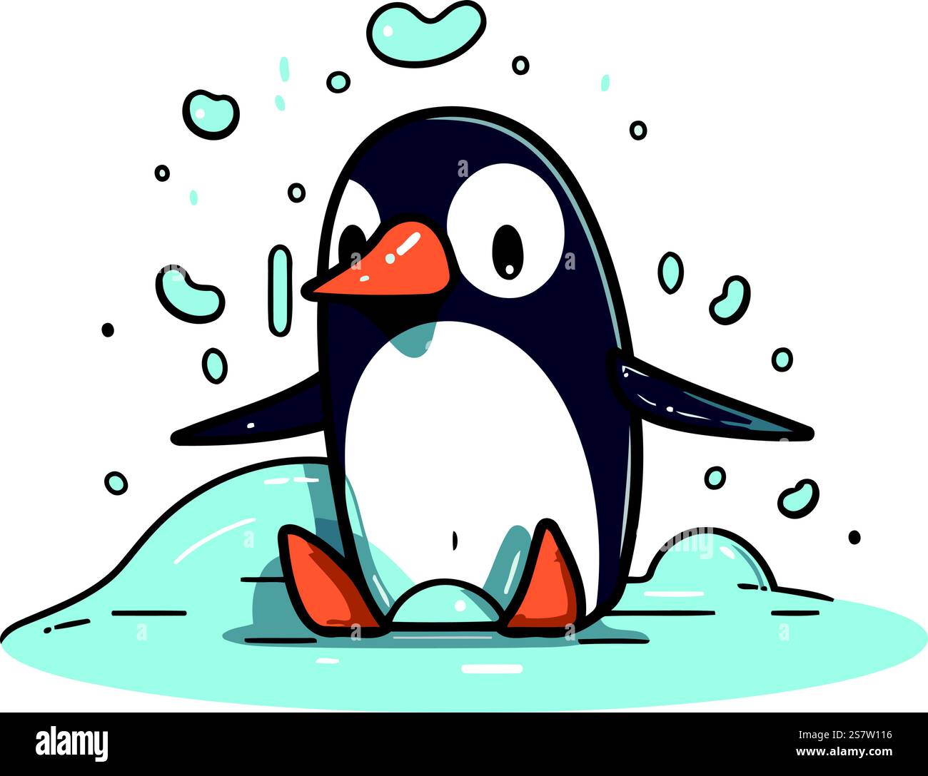 Cute cartoon penguin sitting on the ice. Vector illustration Stock ...