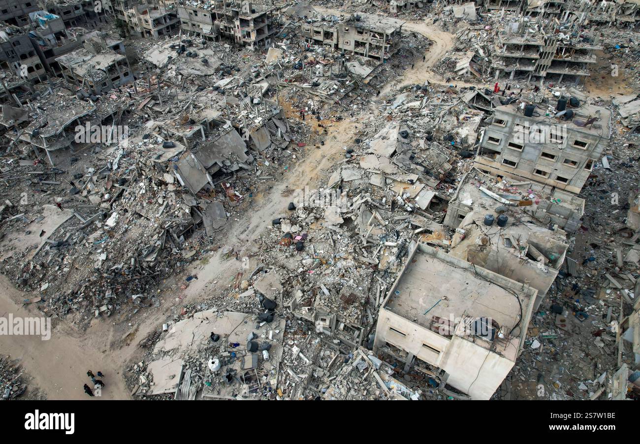 This drone photo shows displaced Palestinians returning to Rafah, a day ...