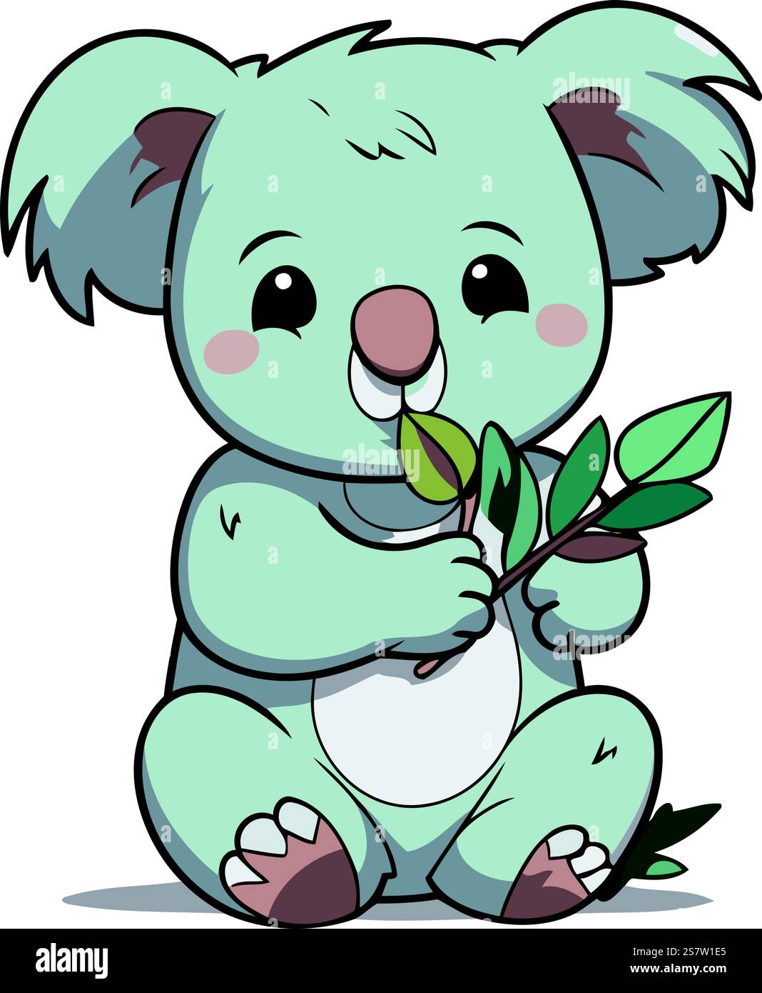 Cute cartoon koala with a branch of eucalyptus Stock Vector Image & Art ...