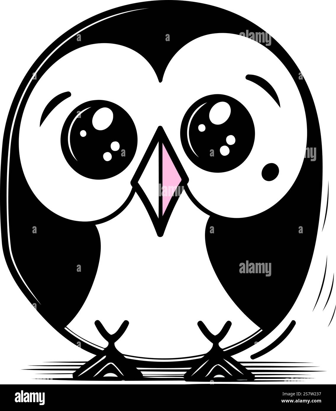 Cute owl isolated on white background. Black and white vector ...