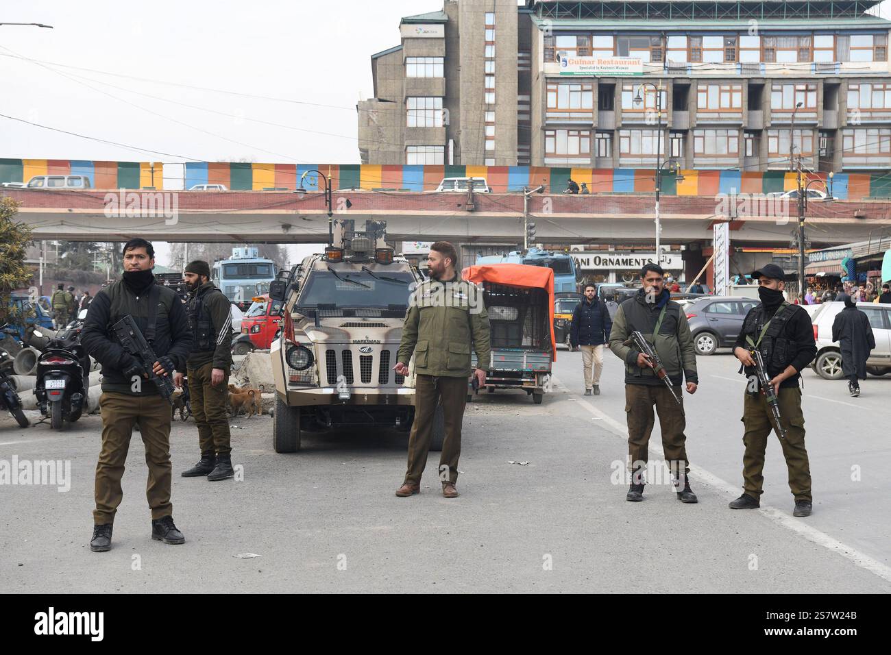 Srinagar, Jammu And Kashmir, India. 20th Jan, 2025. Policemen stand ...