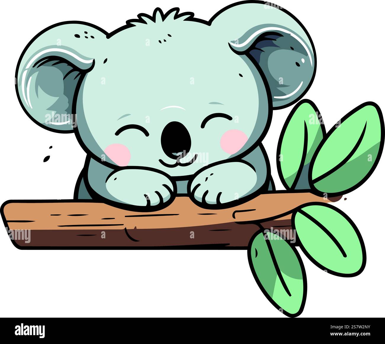 Cute koala on a branch with leaves. Vector illustration Stock Vector ...