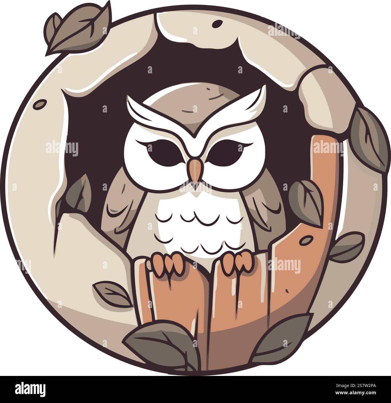 Owl in the hole. Vector illustration of a cartoon owl Stock Vector ...