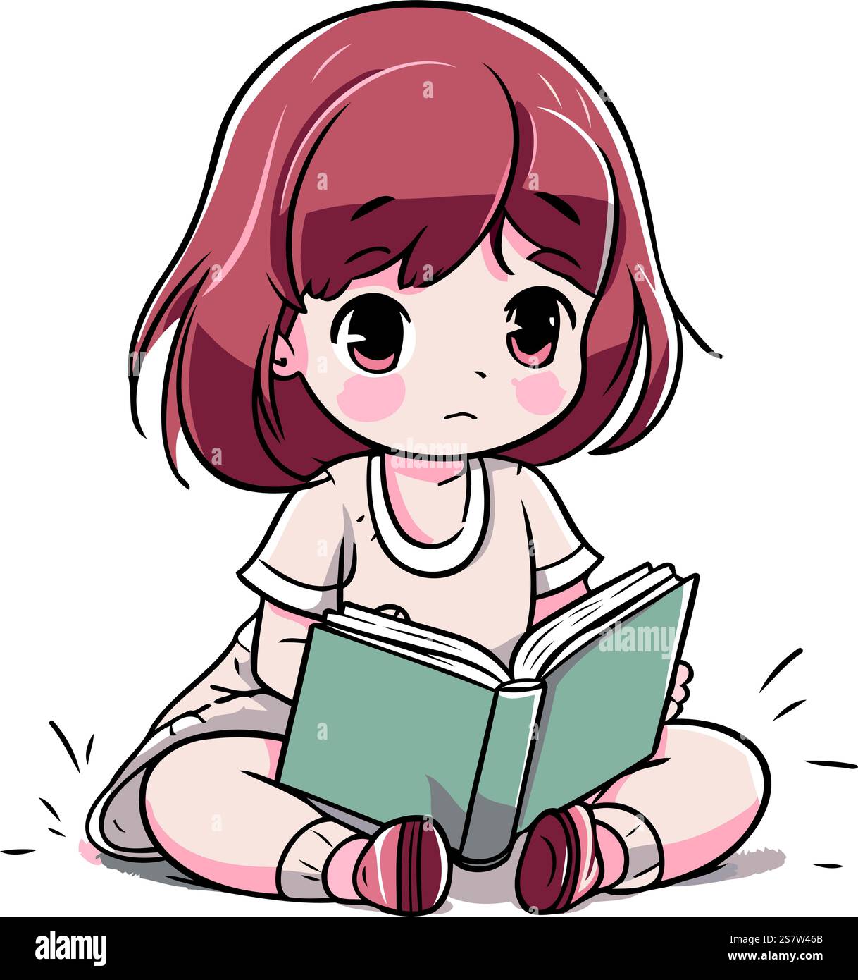 Cute little girl sitting on the floor and reading a book Stock Vector ...