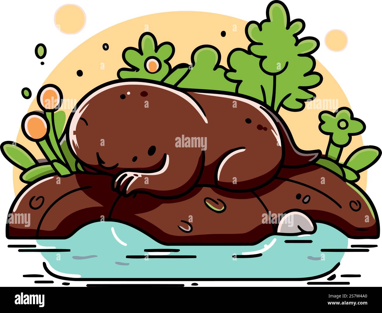 Molerock Cute cartoon mole on a rock in the river. Vector illustration Stock ...