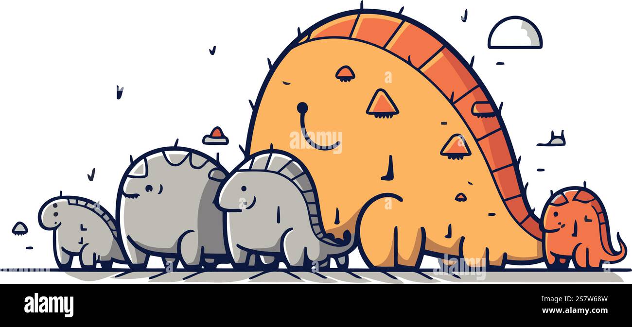 Cute dinosaurs family. Vector illustration in doodle style Stock Vector ...