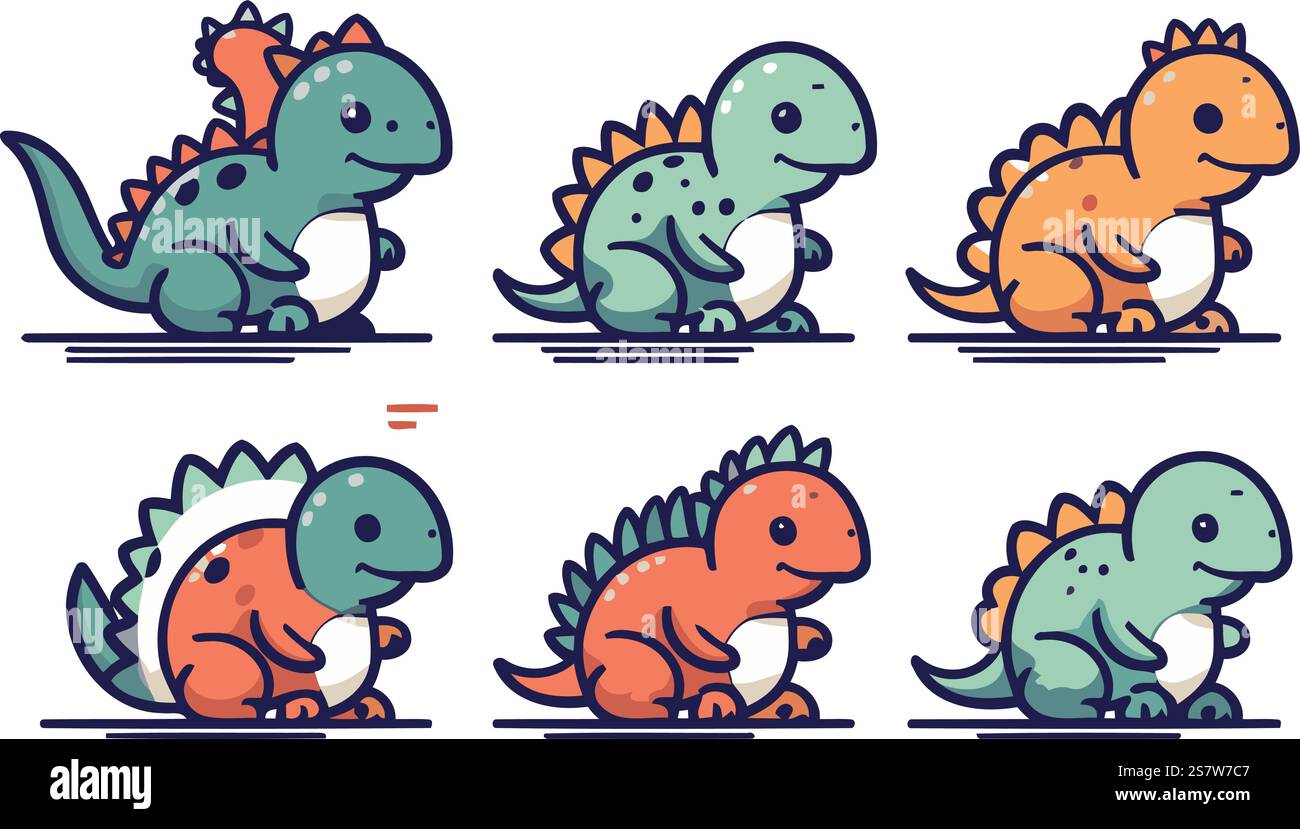 Cute dinosaurs set. Vector illustration in doodle style Stock Vector ...