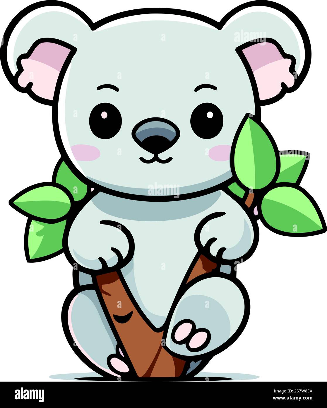 Cute koala character holding a tree branch. Vector illustration Stock ...