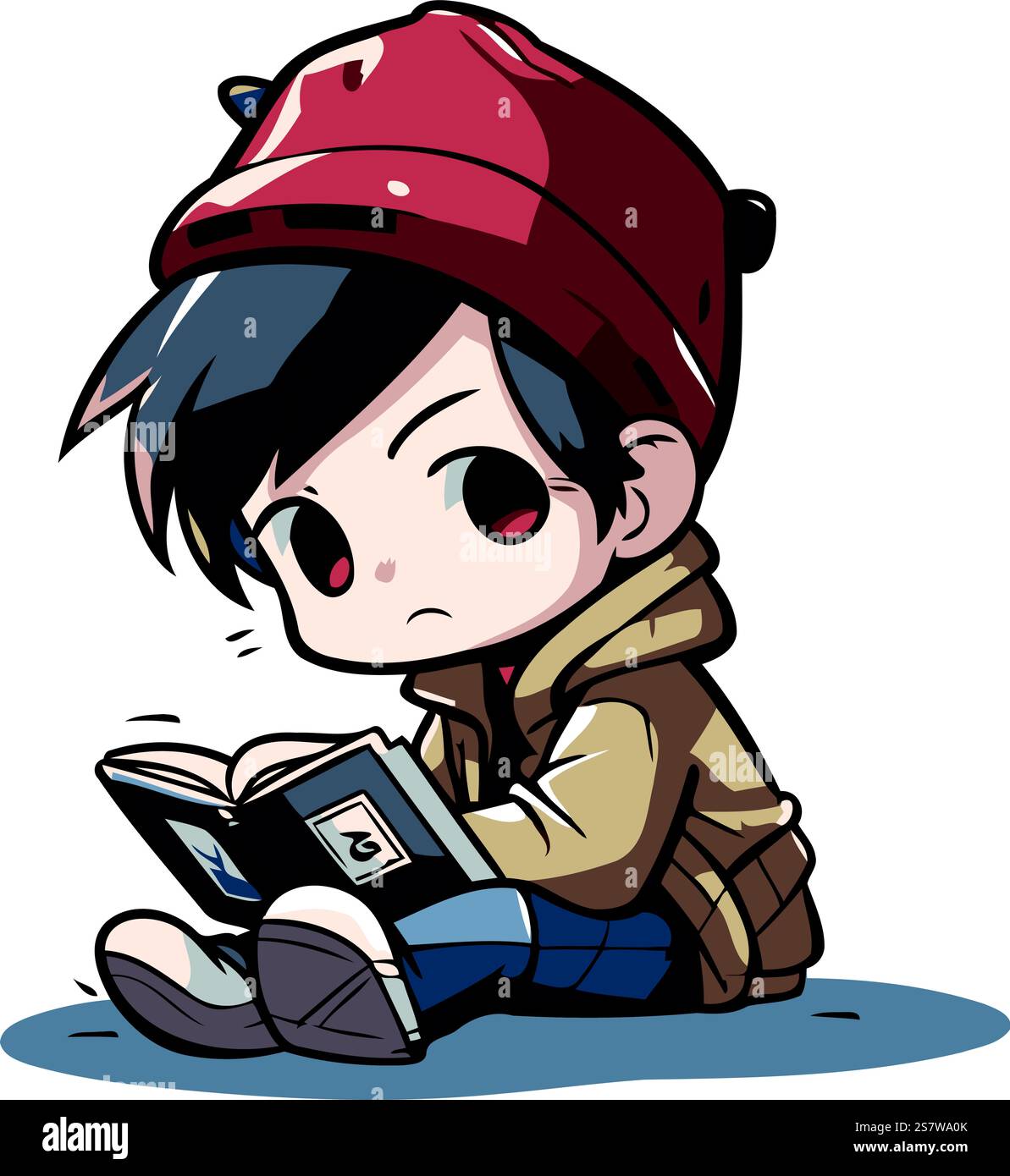 Illustration of a Kid Reading a Book While Sitting on the Floor Stock ...