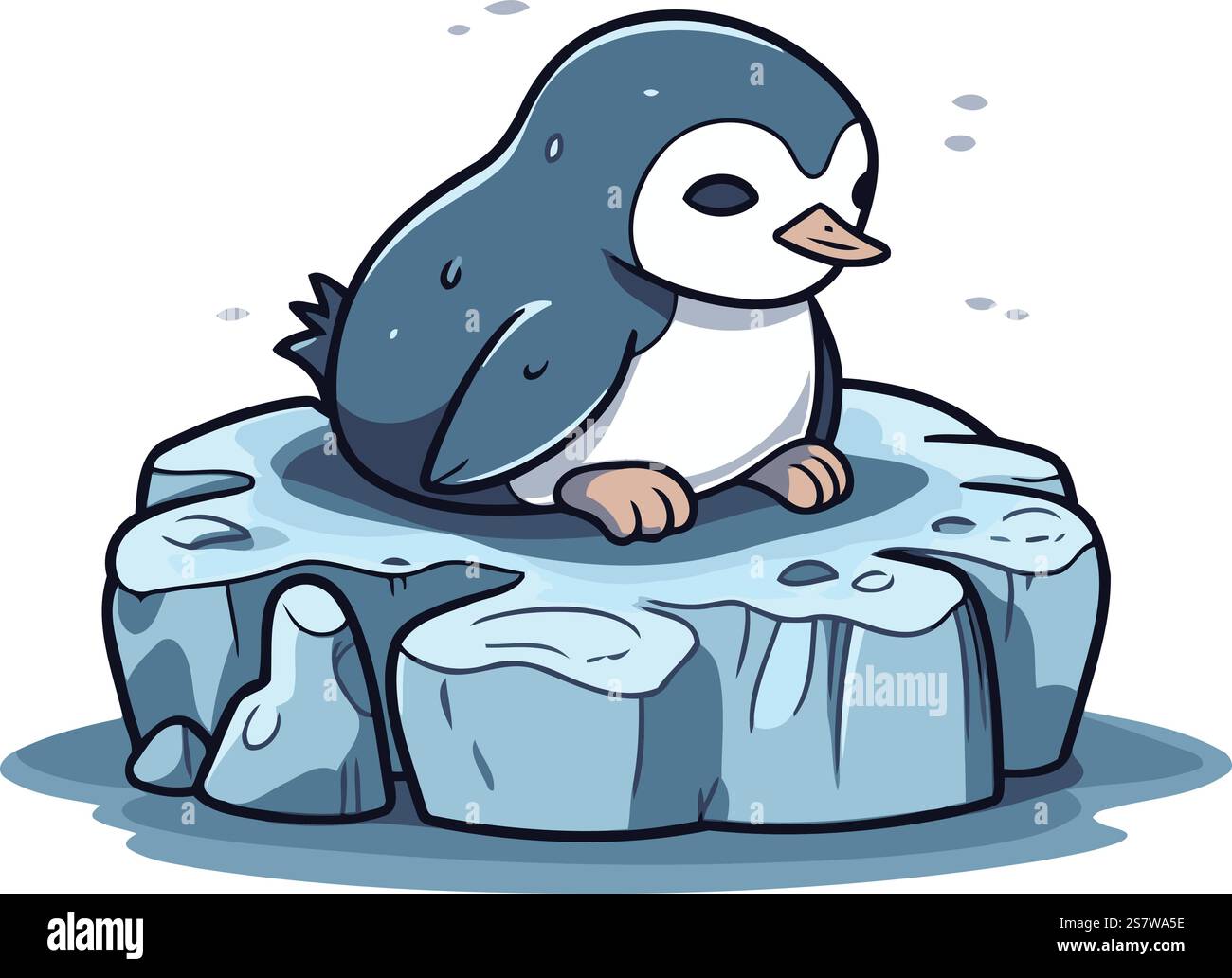 Cute penguin sitting on a piece of ice. Vector illustration Stock ...
