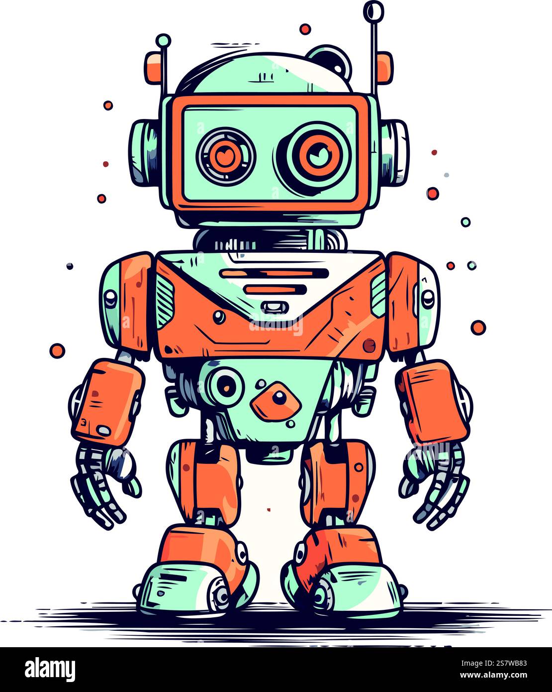 Retro robot hand drawn vector illustration. Isolated on white ...
