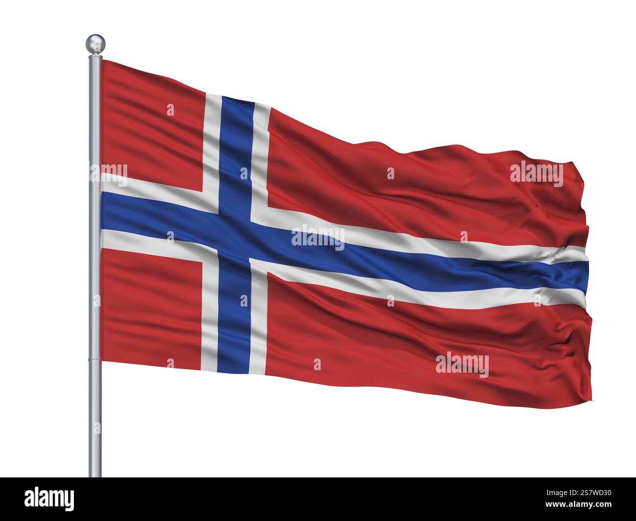 Norway Flag On Flagpole, Isolated On White Background Stock Photo - Alamy