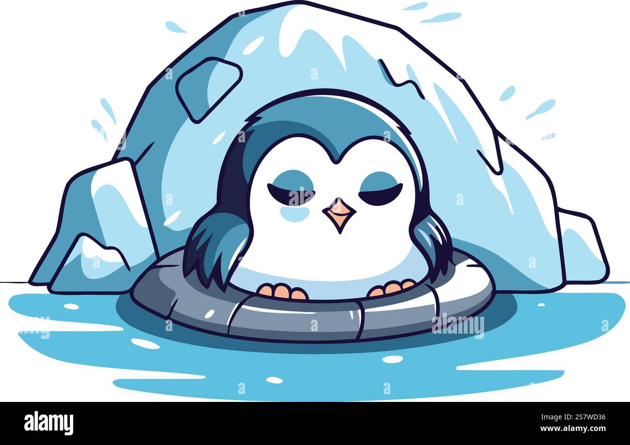 Cute cartoon penguin on an ice floe. Vector illustration Stock Vector ...
