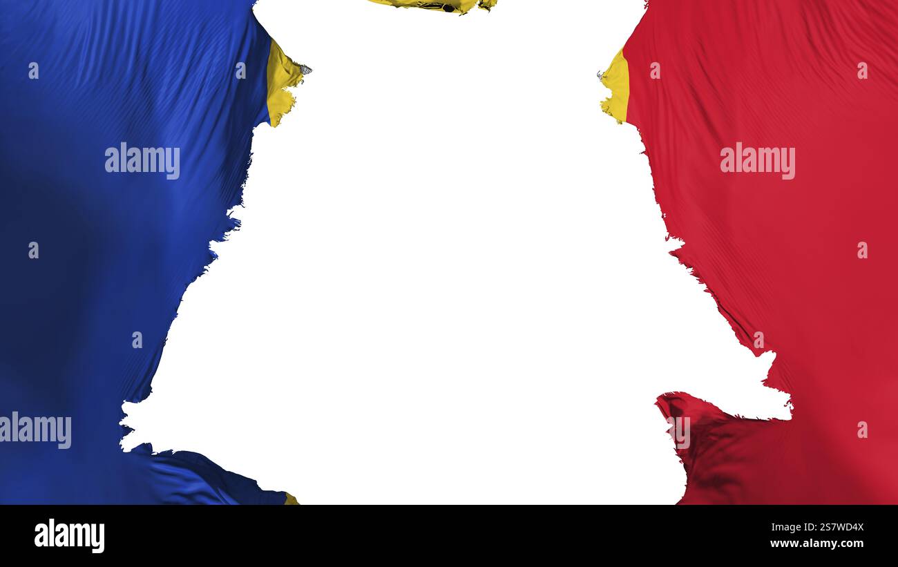 Ragged Bucharest, capital of Romania flag, white background, 3d ...